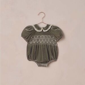 NWT Noralee Elizabeth Velvet Baby Romper - Pine Color